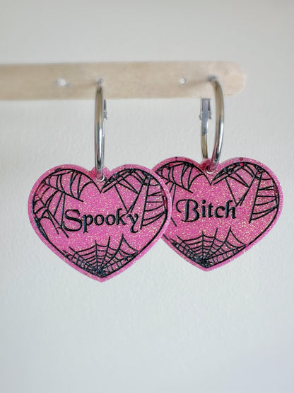 Large Spooky Bitch Spider Web Heart Dangle Earring Mold for Hoops