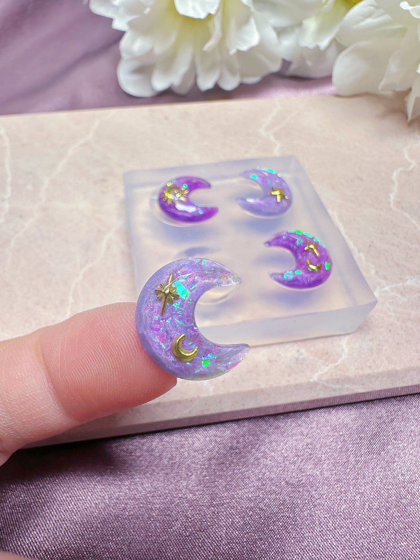 1.5cm Faceted Cut Moon Gemstone Stud Earring Mold