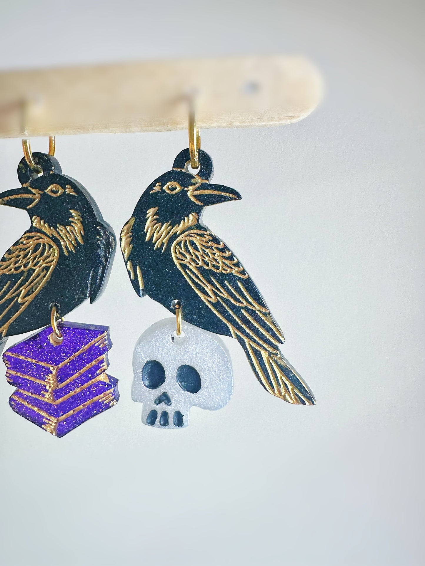 Engraved Raven and Book Stack Dangle Earring Mold