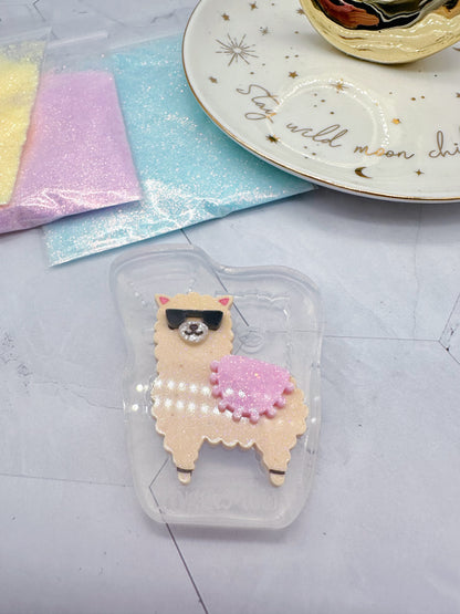 Cute Llama Brooch Mold with Sunglasses & Blanket accessories Clear Silicone Mold for Resin