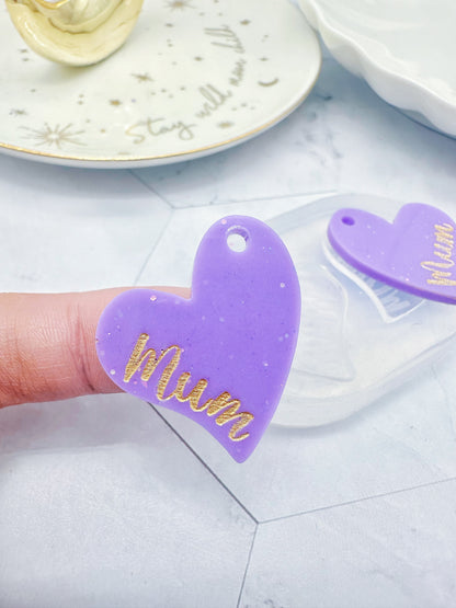 Mum Heart Dangle Earring Mold Silicone Mold for Resin Hoop Charm Mould