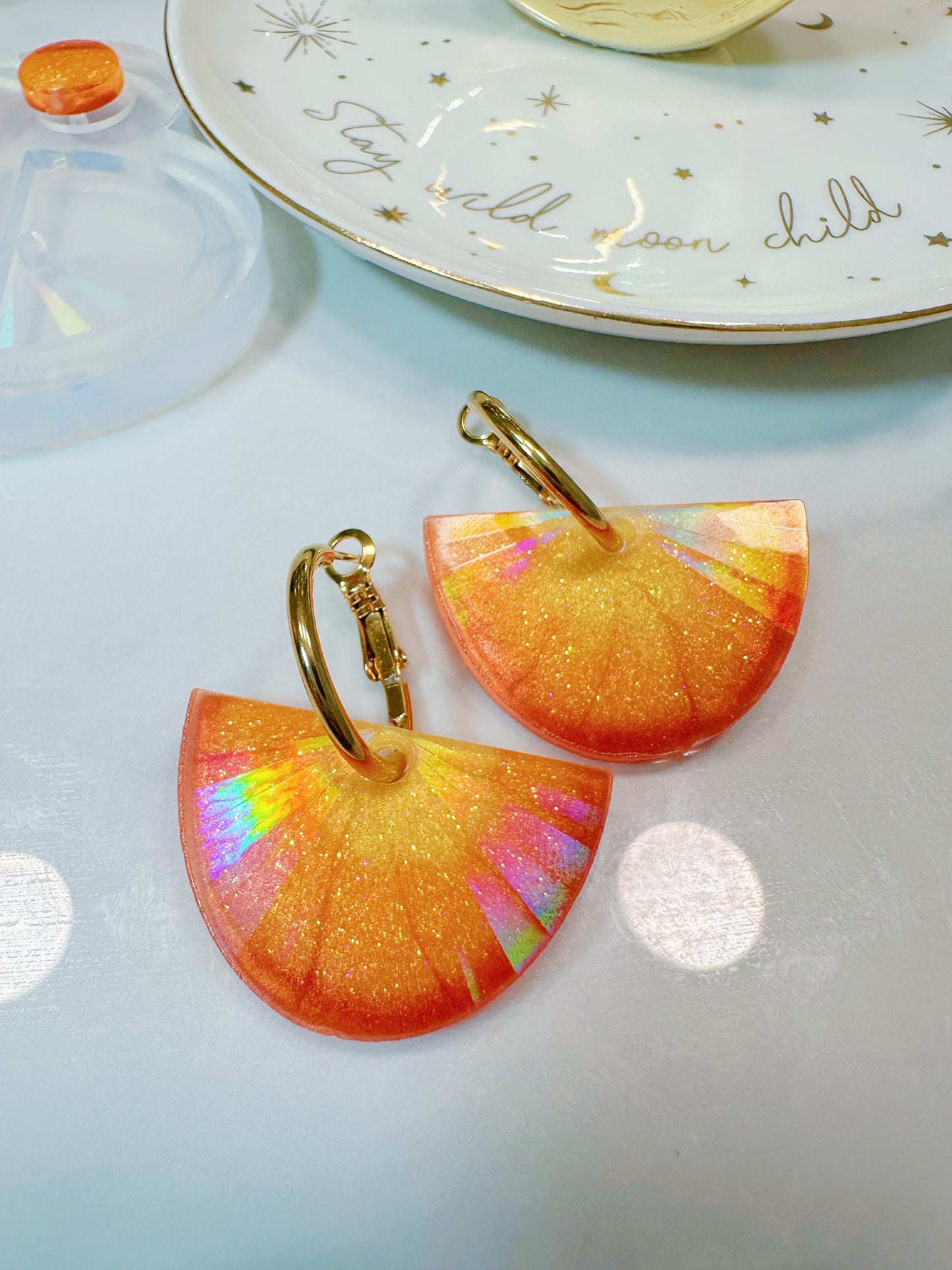 Holographic Sunburst Semi-Circle Dangle Earring Mold for Hoop Charms