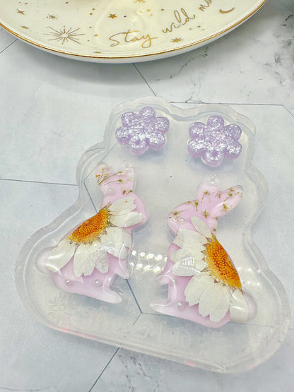 Pre domed Bunny Flower Dangle Earring Mold Easter Clear Silicone Mold for resin jewellery