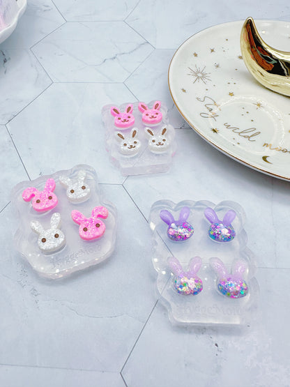 Mini Pre domed Bunny Face Stud Earring Mold Easter Clear Silicone Mold for resin jewellery