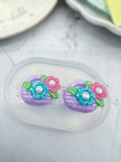 Detailed 3D Flower Basket Stud Earring Mold