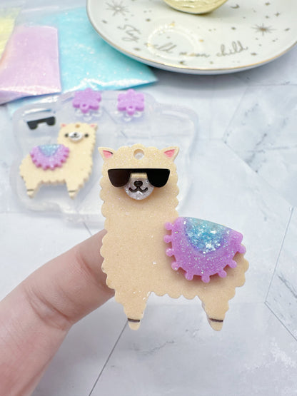 Cute Llama Alpaca Dangle Earring Mold with Flowers, Blankets, and sunglasses accessories