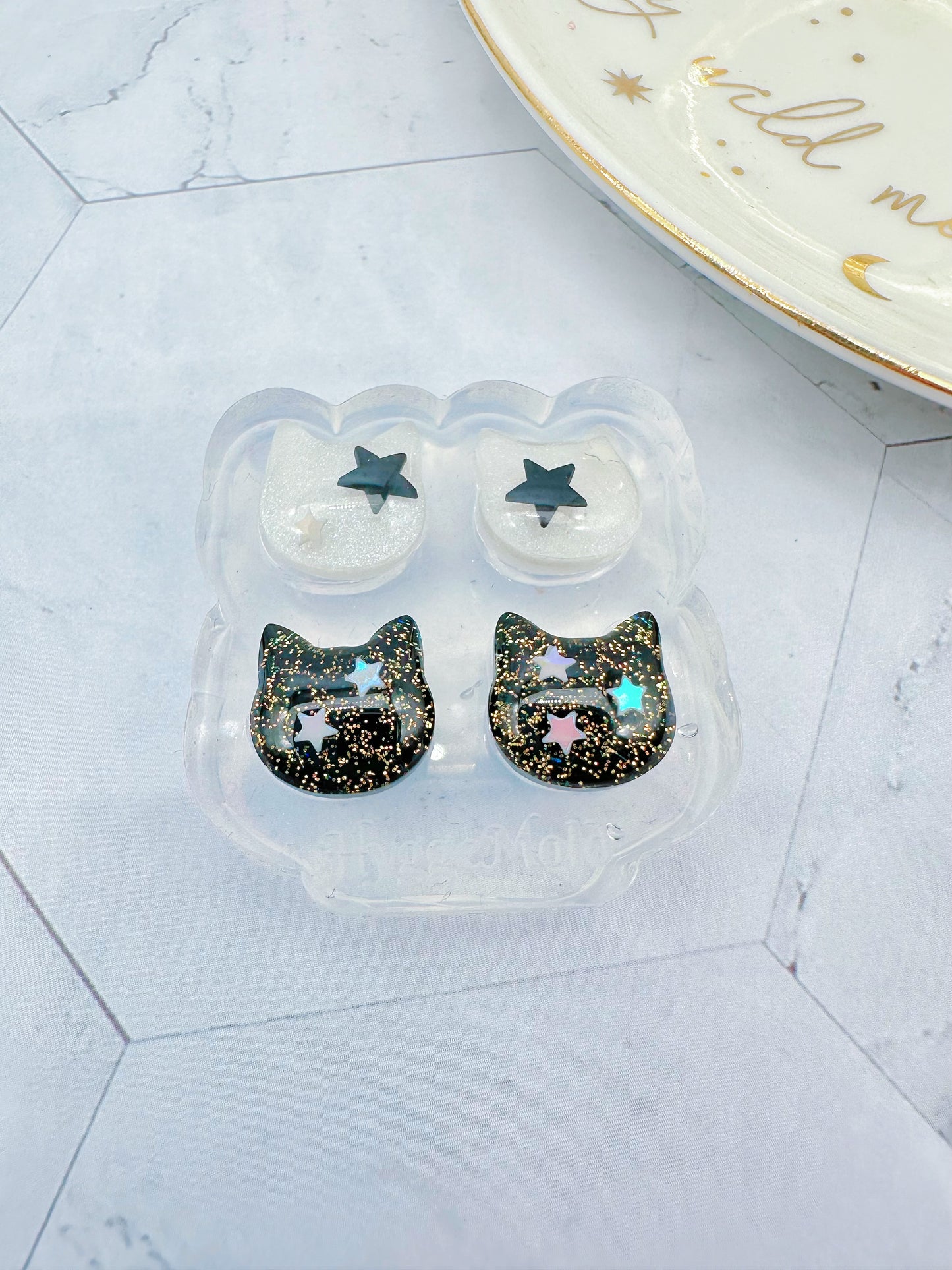 Mini Predomed Cat Face Stud Earring Mold