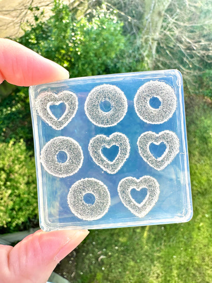 Donut Hoop and Heart Shape Sugar-coated Sour Gummy Silicone Mold for resin studs and cabochons