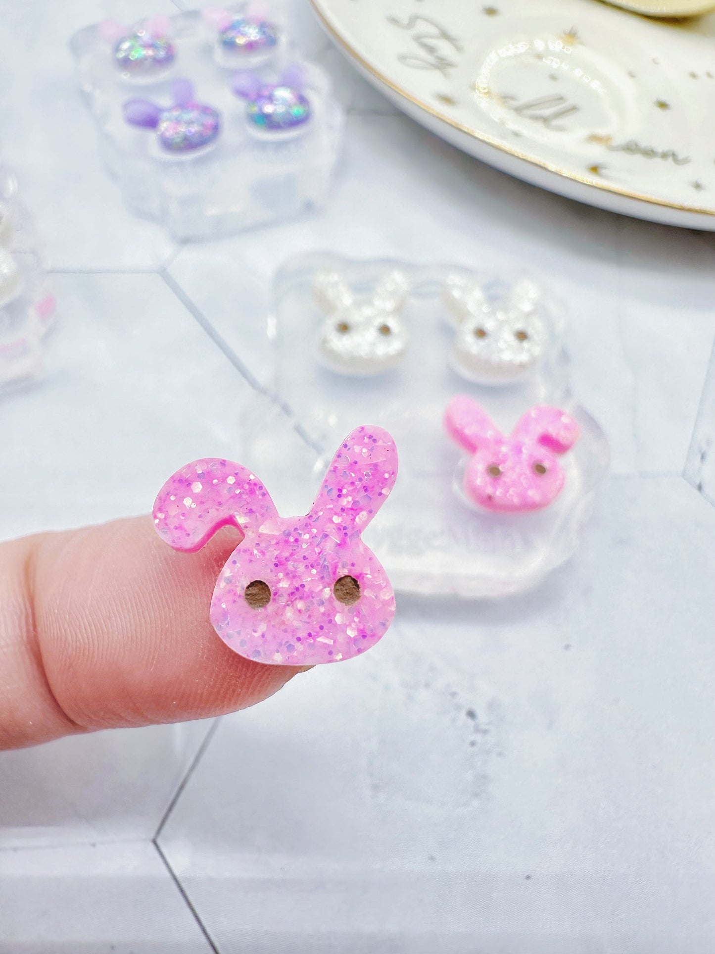 Mini Bunny Face Mismatch Stud Earring Mold Easter Clear Silicone Mold for resin jewellery