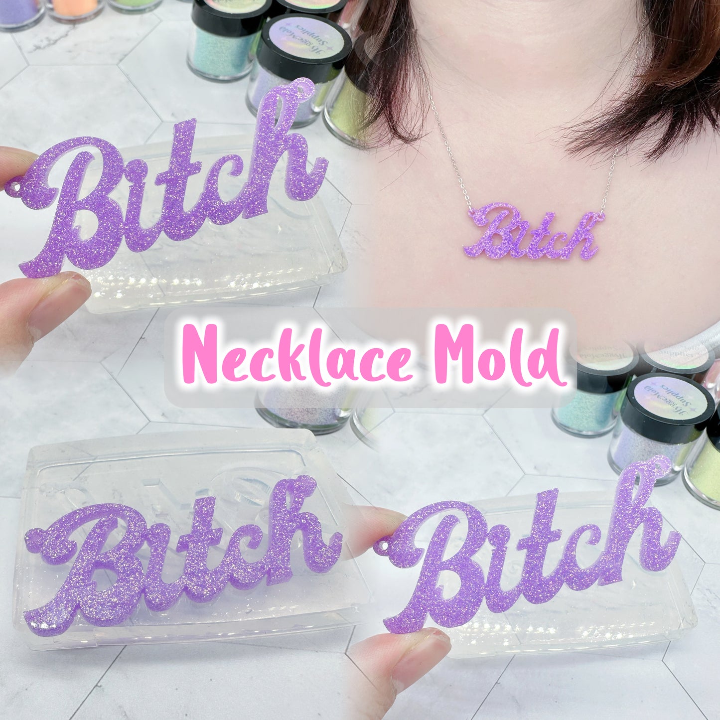 6.5cm Bitch Slogan Necklace Mold