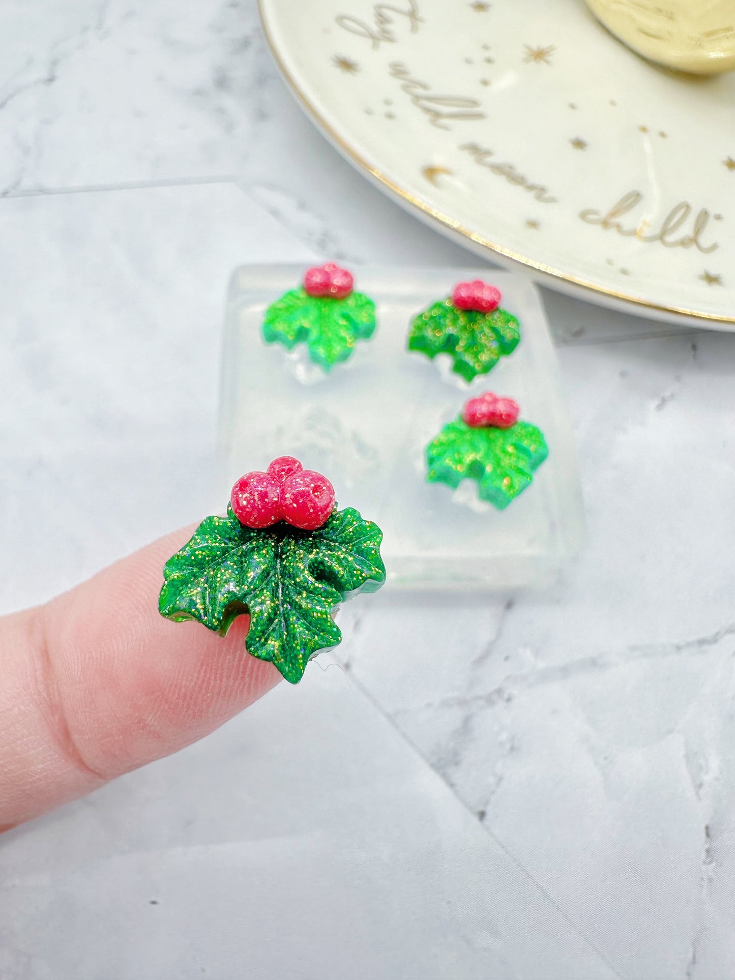 Mini 3D Christmas Holly Berry Stud Earring Mold