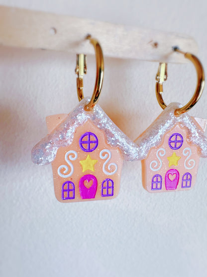 Gingerbread House with Predomed snow Dangly Charm Earring Mold