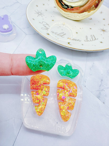 Pre-domed Carrot Dangle Earring Mold Funky Cute Easter Clear Silicone Mold for Resin