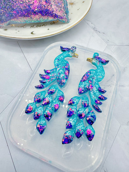 Elegant Peacock Dangle Earring Mold Clear Silicone Mold for Resin