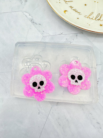 Cute Layered Skull Flower Dangly Charm Mold Dangle Earring Mold for Hoops