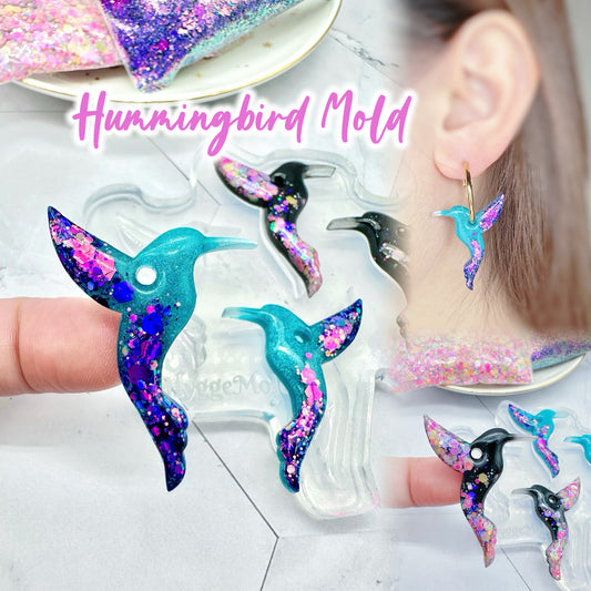 Pre-domed Hummingbird Earring Mold Hoop Charm Clear Silicone Mold for Resin