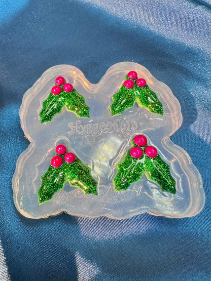 2025 Small Christmas Holly Stud Earring Mold