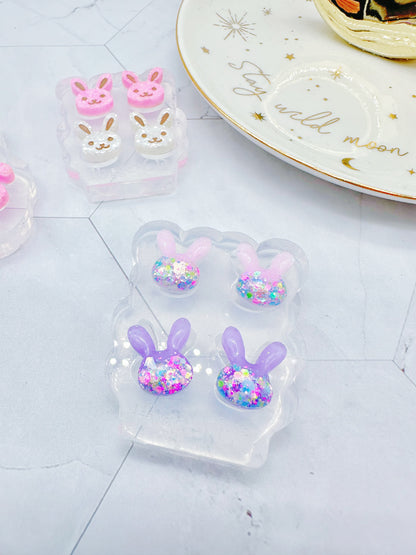 Mini Pre domed Bunny Face Stud Earring Mold Easter Clear Silicone Mold for resin jewellery