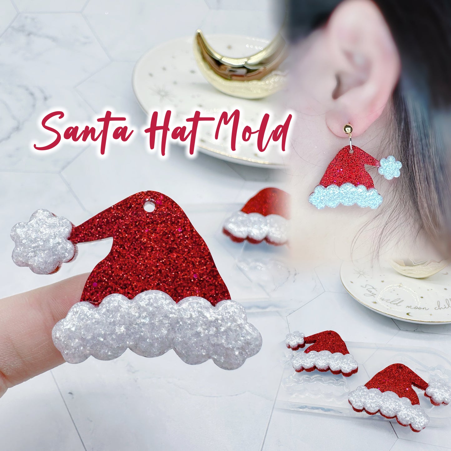Layered Predomed Santa Hat Dangle Earring Mold