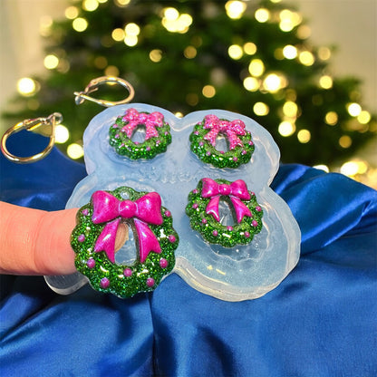 2025 Small Christmas Wreath Layered with Ribbon Bow Dangle Earring Mold