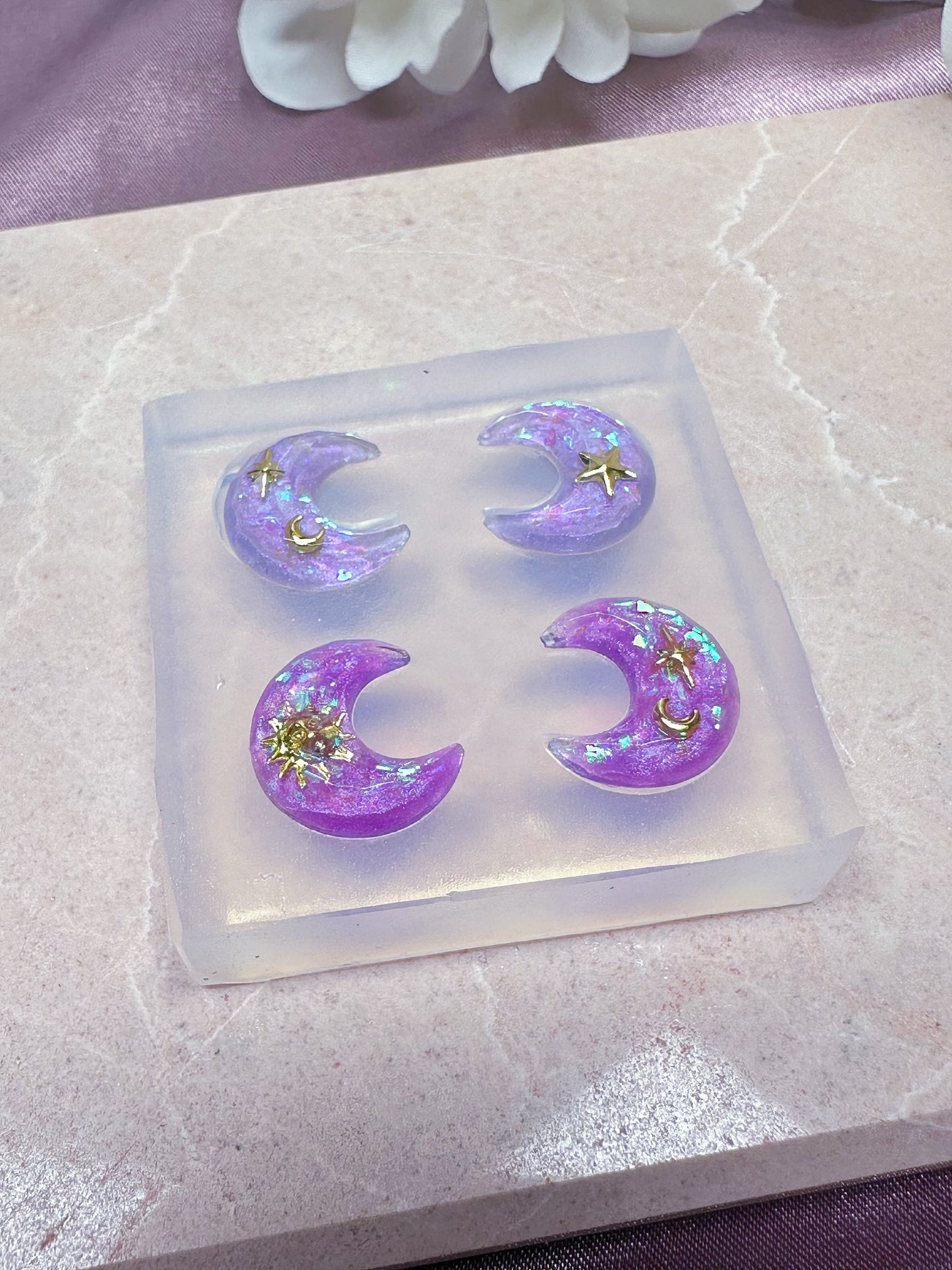 1.5cm Faceted Cut Moon Gemstone Stud Earring Mold