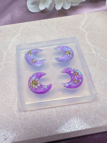 1.5cm Faceted Cut Moon Gemstone Stud Earring Mold