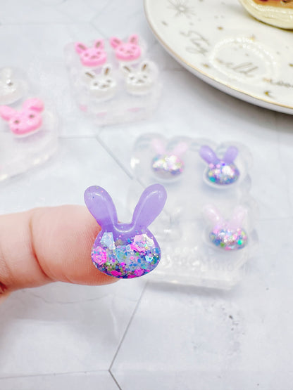 Mini Pre domed Bunny Face Stud Earring Mold Easter Clear Silicone Mold for resin jewellery