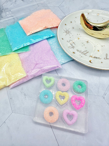 Donut Hoop and Heart Shape Sugar-coated Sour Gummy Silicone Mold for resin studs and cabochons