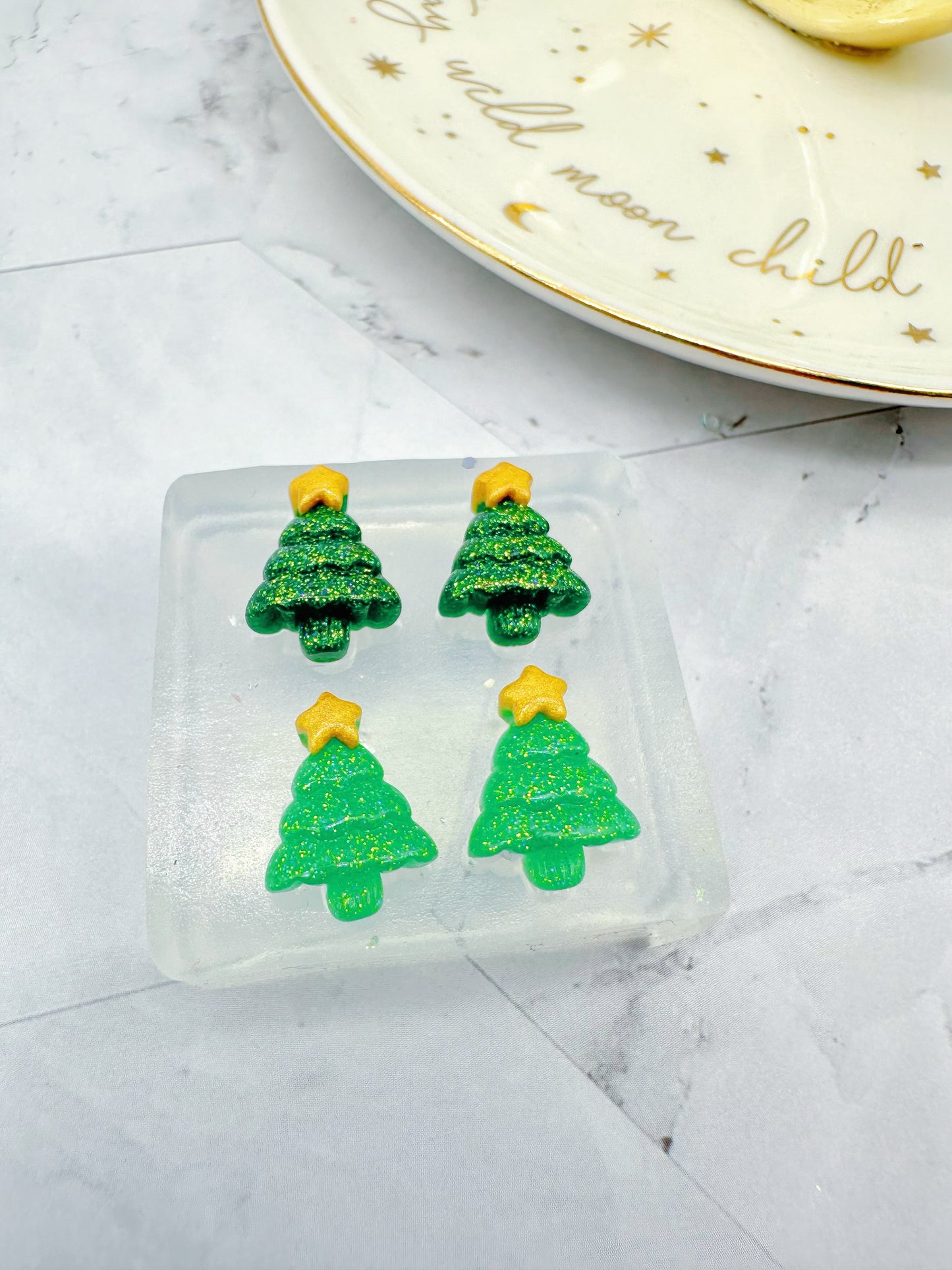 Mini 3D Christmas Tree with star Stud Earring Mold