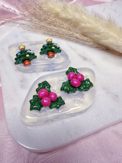 3D Christmas Holly Brooch Earring Mold