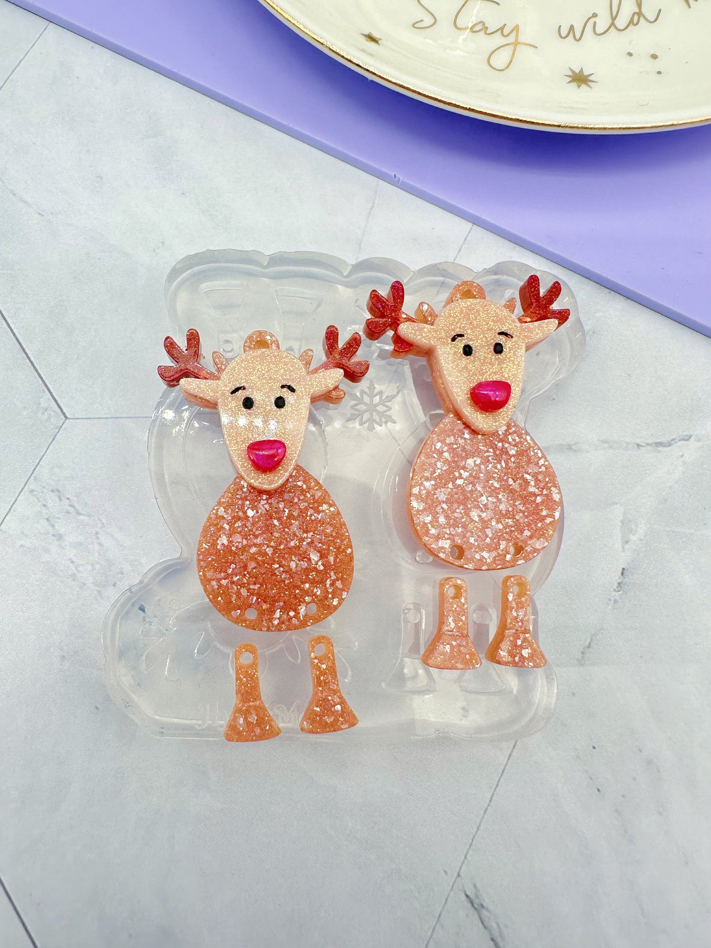 Layered Christmas Reindeer with Big Nose Dangle Earring Mold