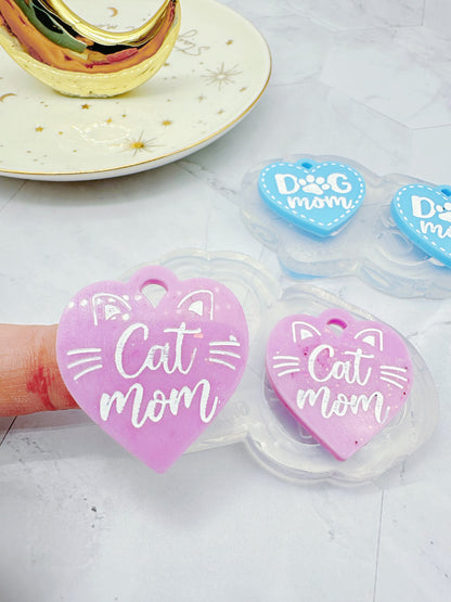 Cat Mom Heart Tag Keychain Dangle Earring Mold