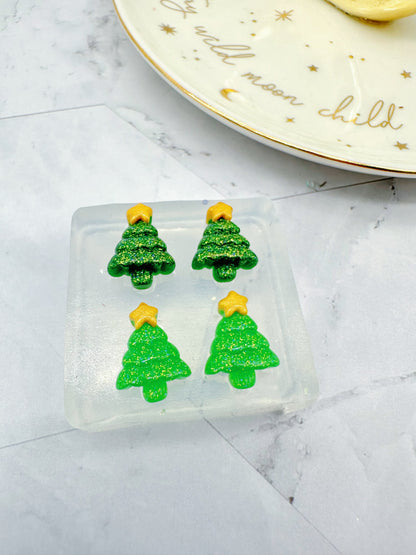 Mini 3D Christmas Tree with star Stud Earring Mold