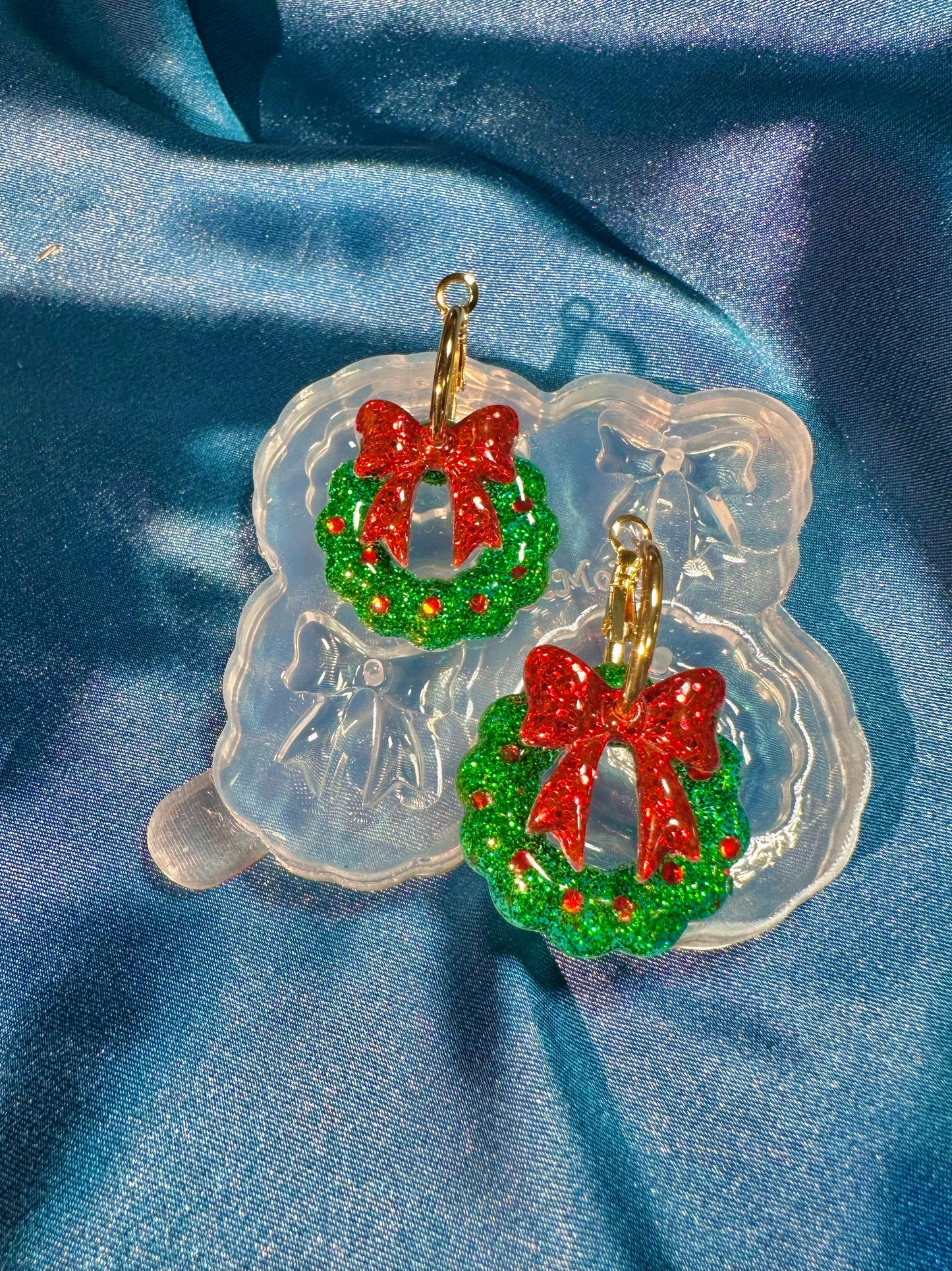 2025 Christmas Wreath Layered with Ribbon Bow Dangle Earring Mold