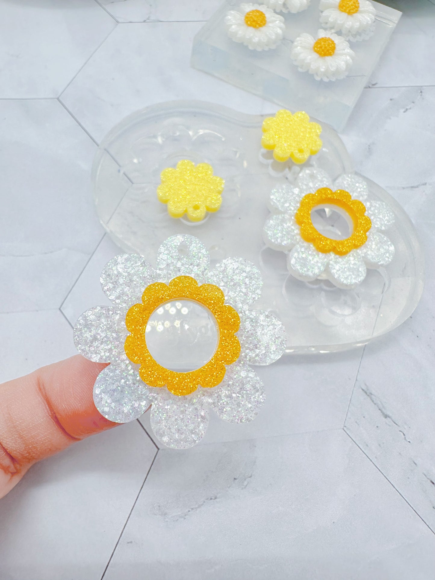 Large Double 3D Daisy Flower Dangle Drop Earring Mold