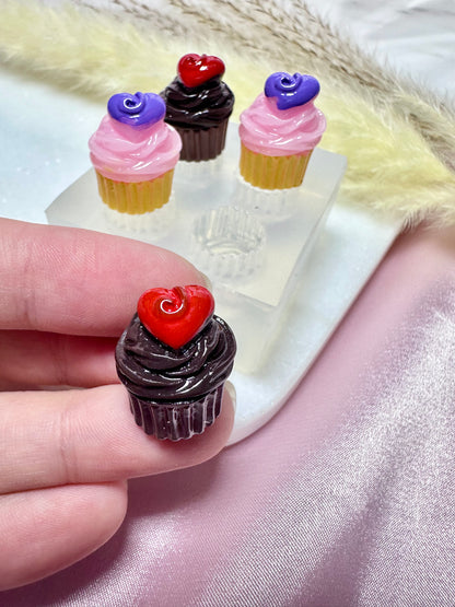 Clear Silicone Mold for Polymer Clay Resin Heart Cupcake Muffin Earring Mold