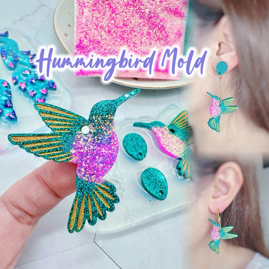 Etched Hummingbird Dangle Earring Mold Hoop Charm Clear Silicone Mold for Resin