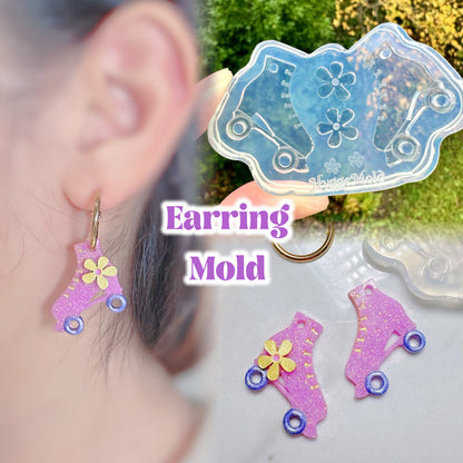 Small Roller Skate Shoes with Flower Hoop Earring Mold Dangly Charm Hoop Earring Mold