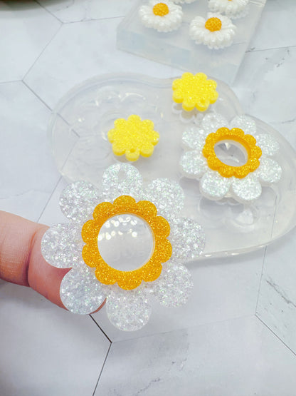 Large Double 3D Daisy Flower Dangle Drop Earring Mold