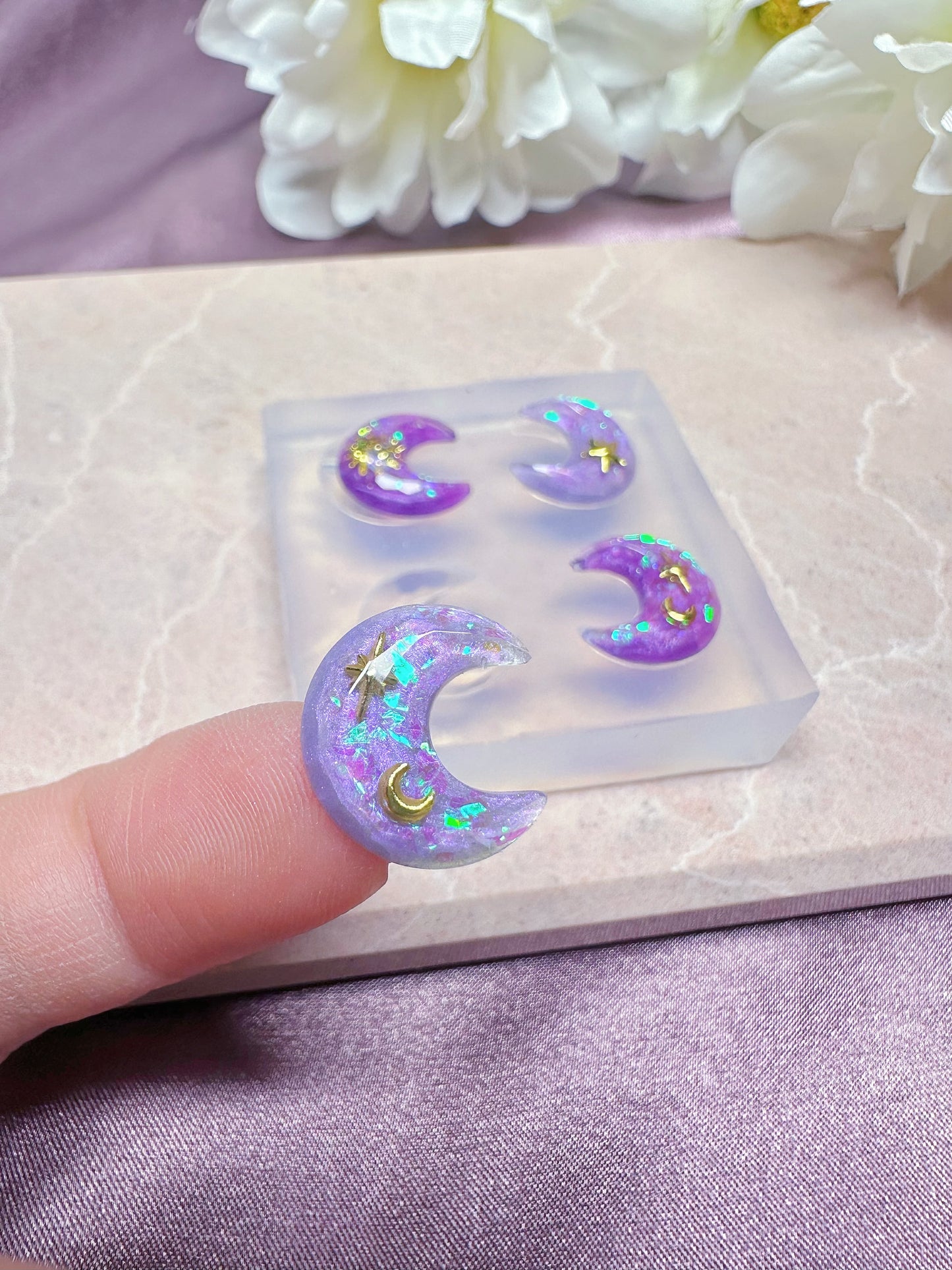 1.5cm Faceted Cut Moon Gemstone Stud Earring Mold
