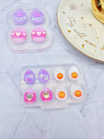 Pre-domed Egg Stud Earring Mold Hoop Charm Easter Clear Silicone Mold for Resin