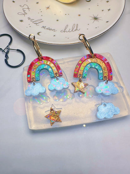 Holographic Rainbow Cloud Star Dangle Earring Mold for Hoop Charms