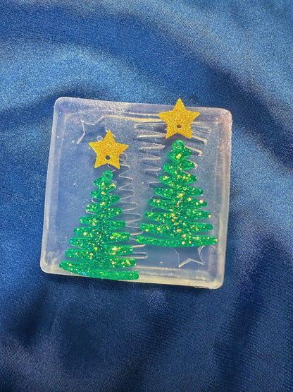 Stroke Christmas Tree with Stars Dangle Earring Mold