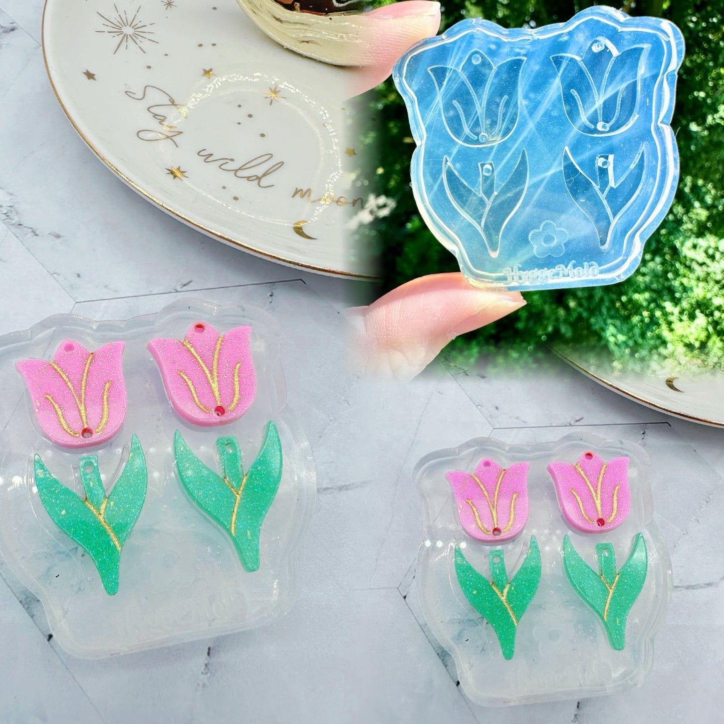 Small Two-part Engraved Tulip Dangle Earring Mold