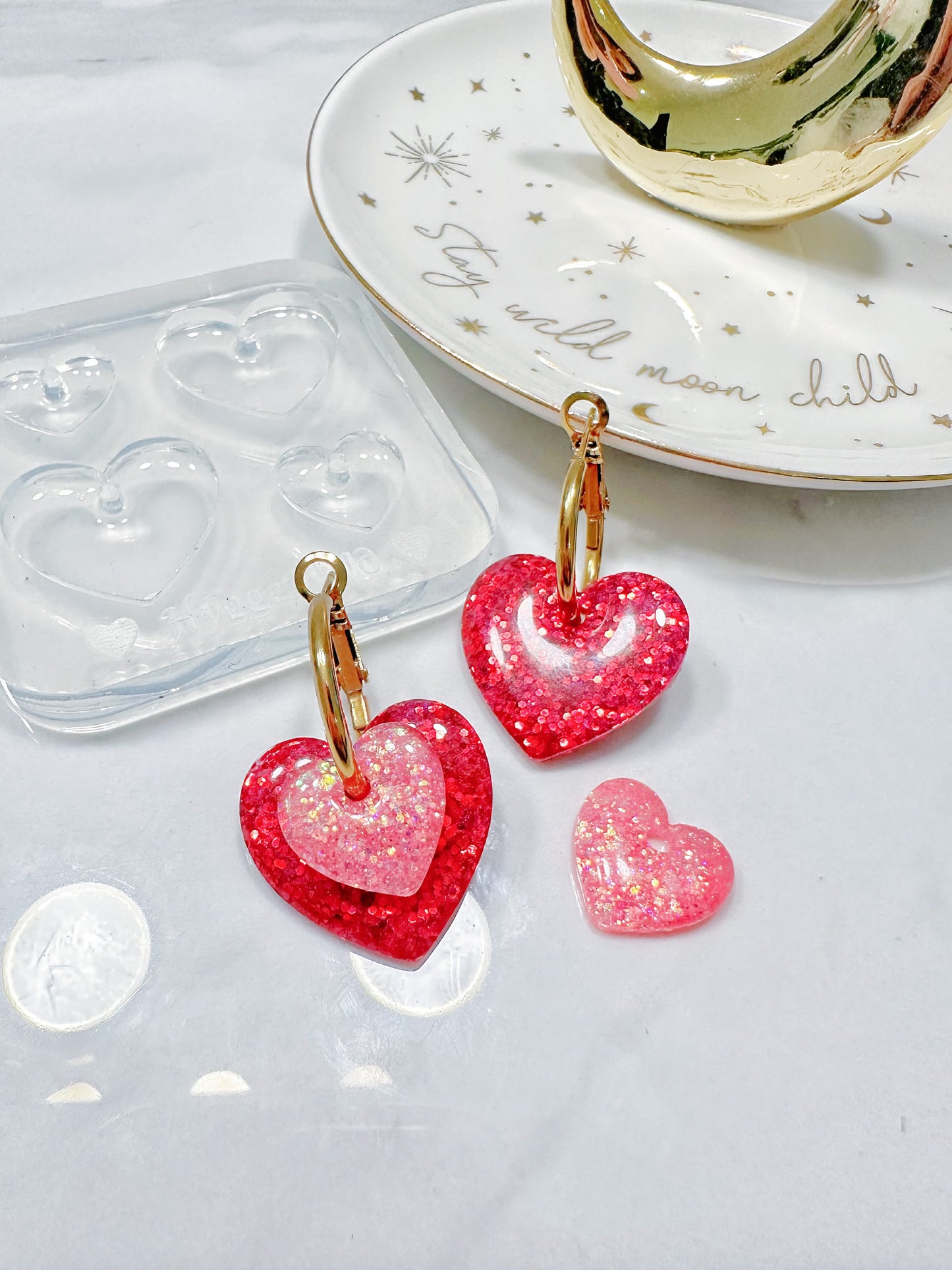 Stacked Predomed Heart Charm Hoop Earring Mold