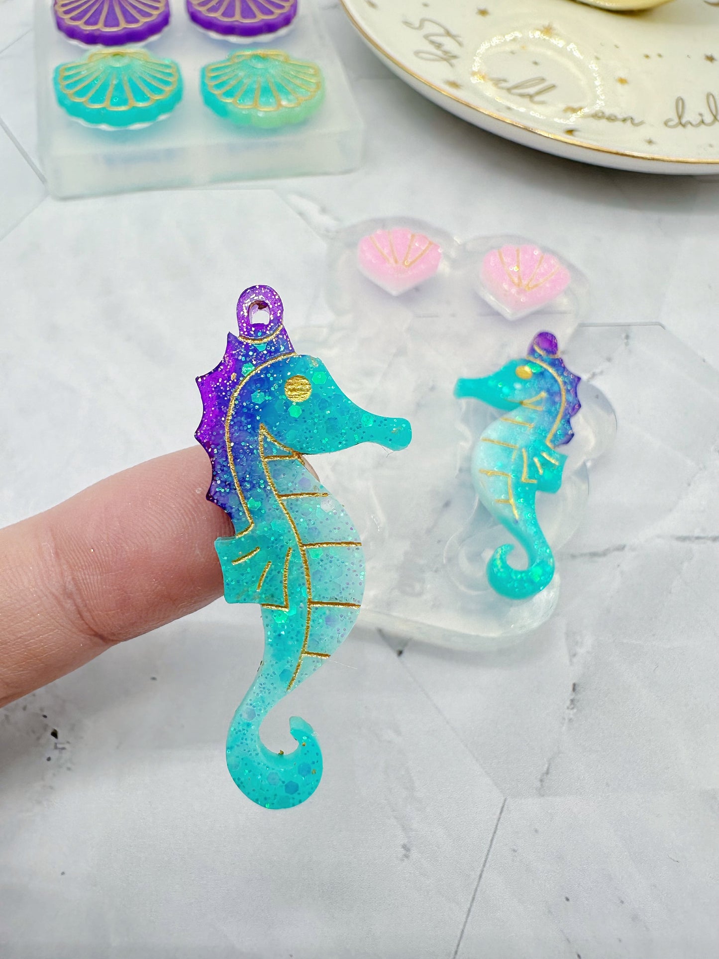 Shell and Seahorse Dangle Earring Mold Ocean theme Beach Summer