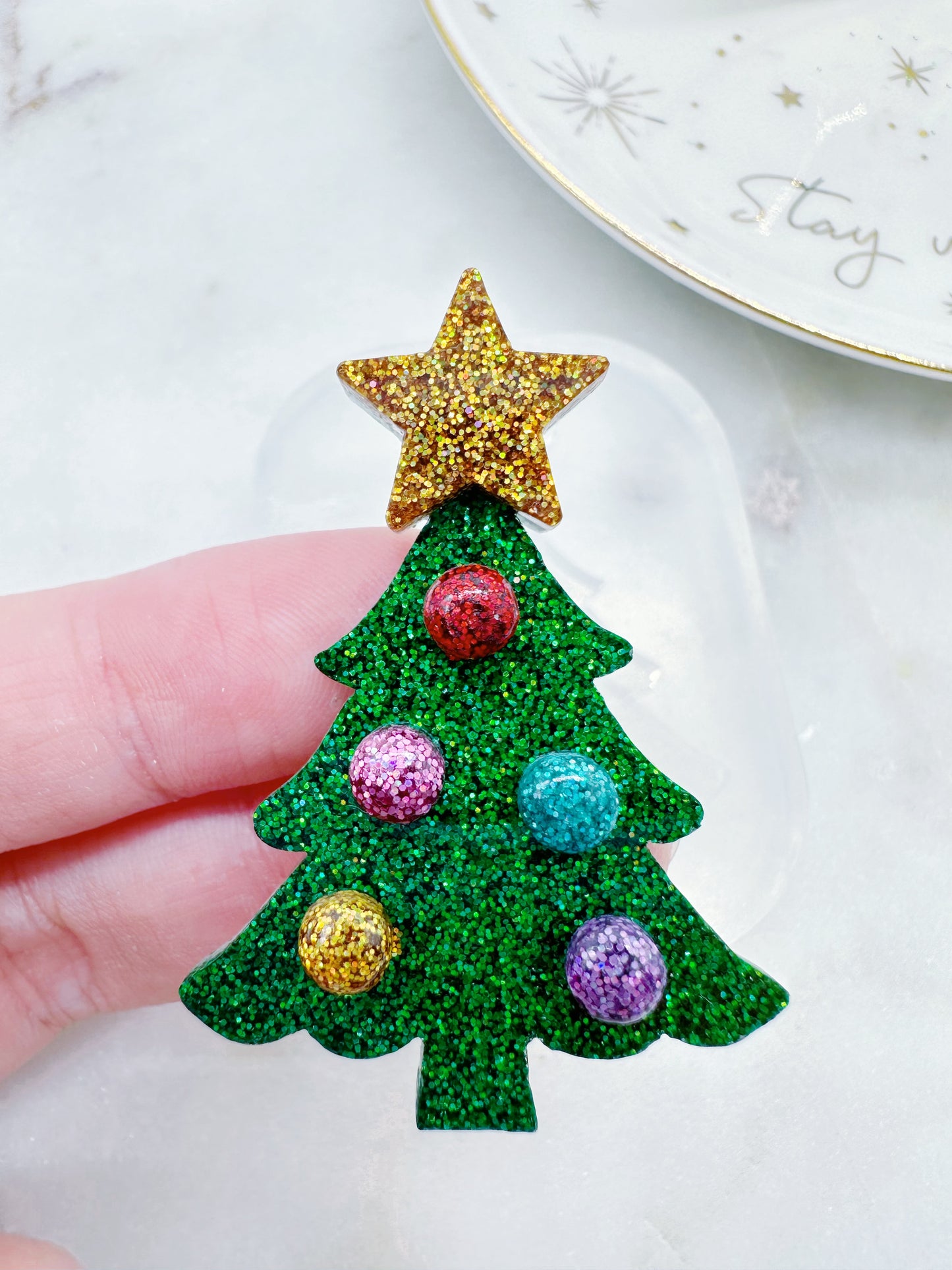Layered Christmas Trees with Star and Baubles Layered Dangle Earring Brooch Mold