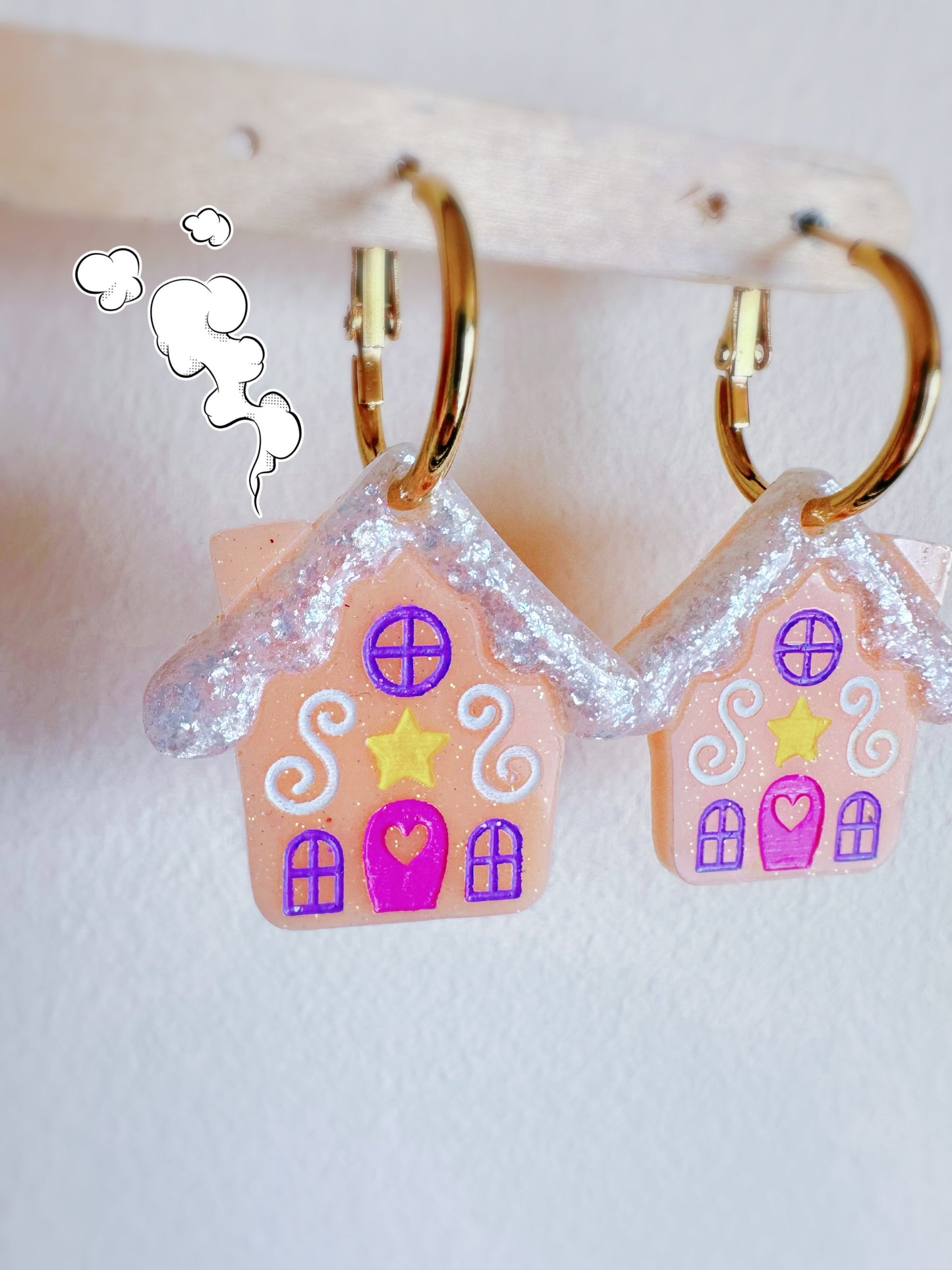 Gingerbread House with Predomed snow Dangly Charm Earring Mold