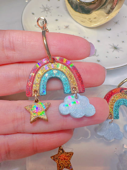 Holographic Rainbow Cloud Star Dangle Earring Mold for Hoop Charms