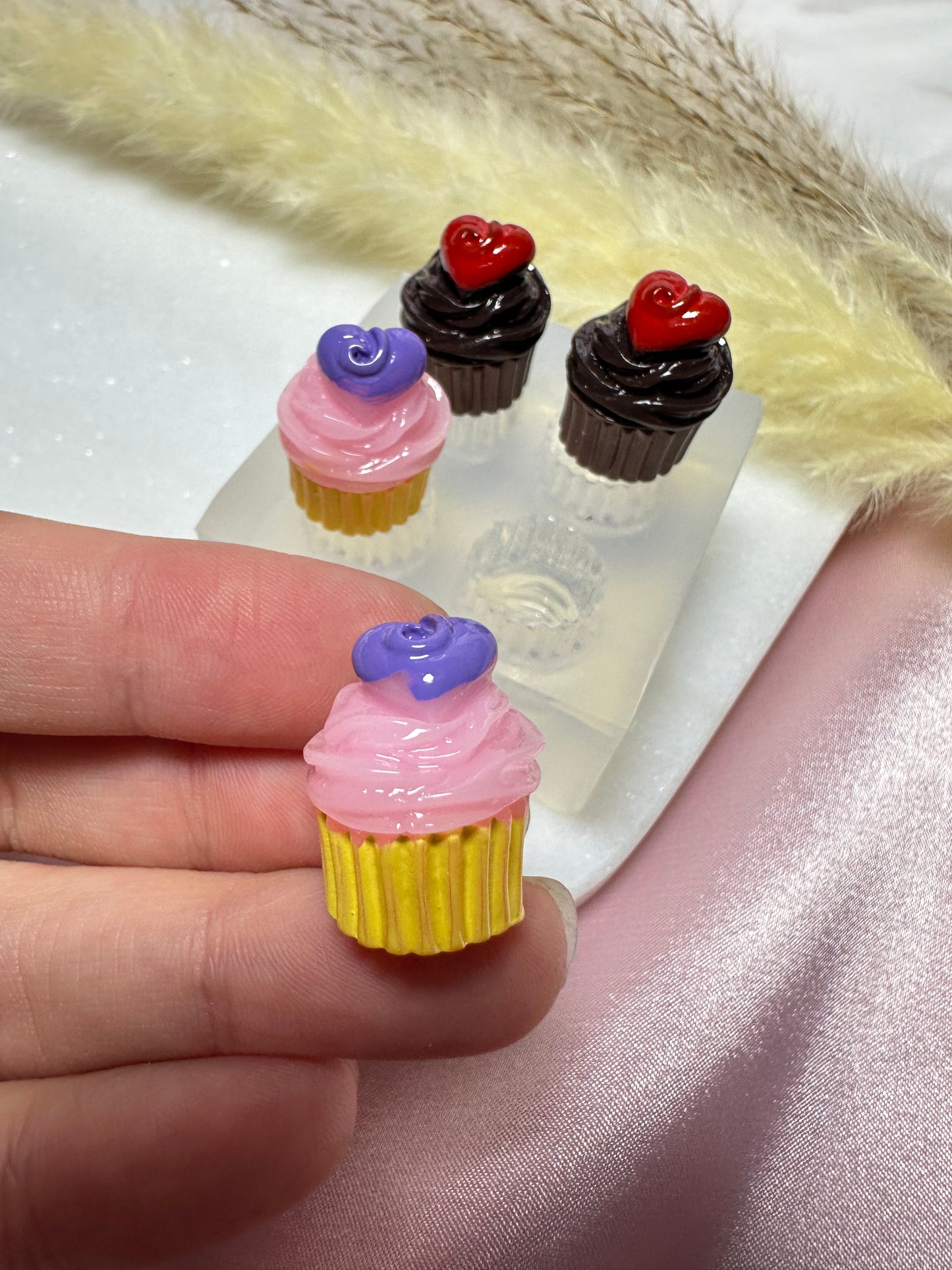 Clear Silicone Mold for Polymer Clay Resin Heart Cupcake Muffin Earring Mold